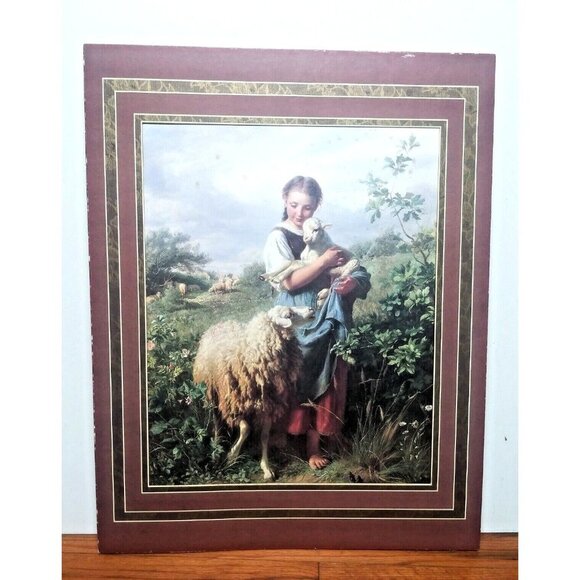 The Shepherdess by Johann Baptist Hofner Lithograph Print cardboard frame 28x22" - Picture 2 of 10